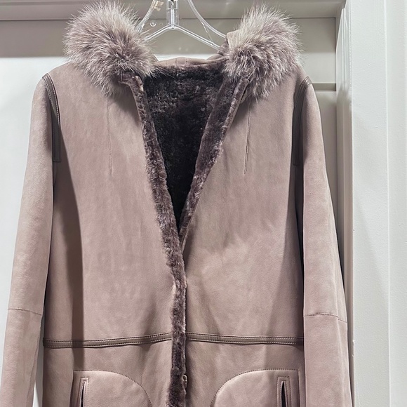 Yves Salomon Genuine Sheepskin Reversible Shearling Coat - Picture 9 of 12